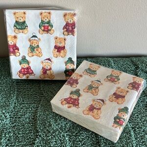 Amy Hall Holiday Christmas Bear Beverage Napkins Teddy Bear NEW!